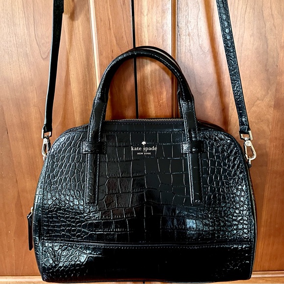 Kate Spade Croc Embossed Genuine Leather Satchel/Crossbody With Detachable Strap - Picture 8 of 11